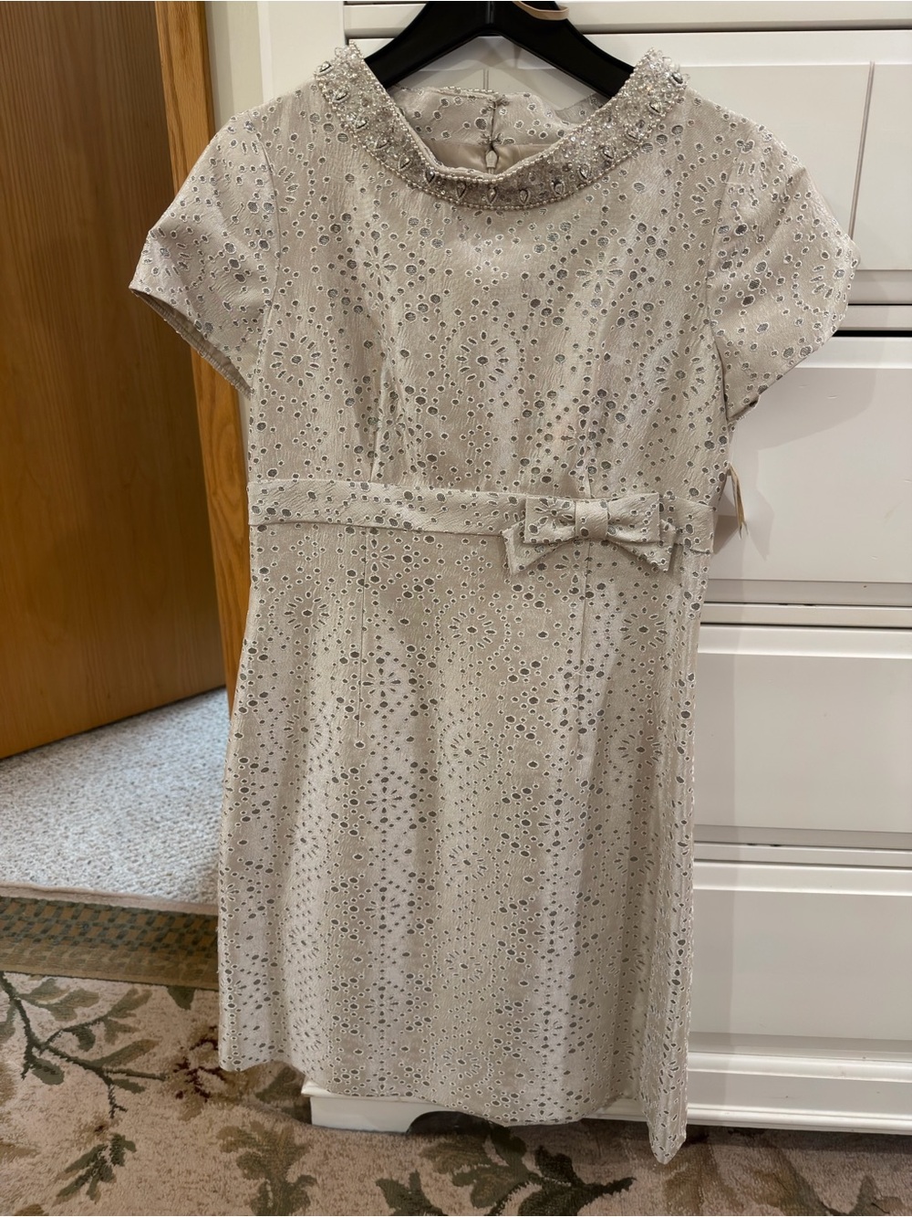 Rickie Freeman for Teri Jon Ivory Eyelet Dress with Beaded Collar